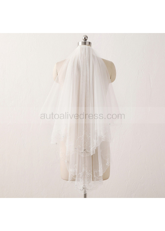 Ivory 2T Beaded Pearl Elbow Wedding Veil Ivory 2T Beaded Pearl Elbow Wedding Veil